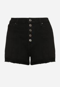 Born2be - Czarne Szorty Jeansowe z Bawełny z Wysokim Stanem Timamelia. Okazja: na spotkanie biznesowe. Stan: podwyższony. Kolor: czarny. Materiał: bawełna, jeans. Sezon: lato. Styl: biznesowy, klasyczny, elegancki, rockowy