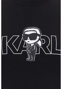 Karl Lagerfeld - KARL LAGERFELD Czarna bluza damska Ikon z nadrukiem, Rozmiar L. Typ kołnierza: dekolt w karo. Kolor: czarny. Materiał: bawełna. Wzór: nadruk. Styl: klasyczny #4