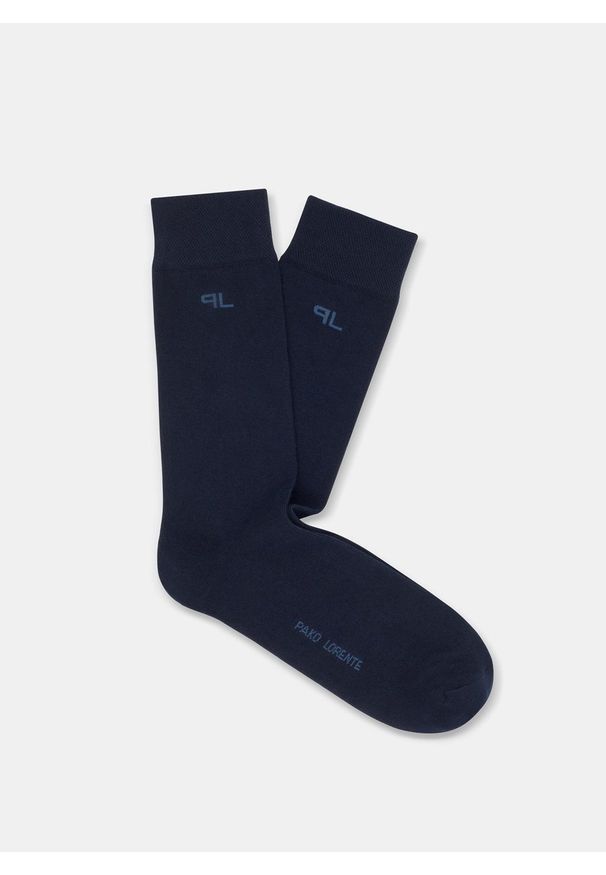 Pako Lorente - Gładkie granatowe skarpetki męskie z subtelnym logo P000B-SX-060-G. Kolor: niebieski. Wzór: gładki