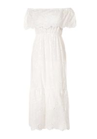 Born2be - Biała Sukienka Pisiliphis. Kolor: biały. Materiał: bawełna. Wzór: kwiaty, aplikacja, haft. Typ sukienki: rozkloszowane. Długość: midi