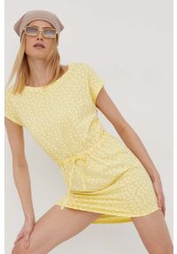 only - Only sukienka bawełniana kolor żółty mini oversize. Kolor: żółty. Materiał: bawełna. Długość rękawa: krótki rękaw. Wzór: nadruk. Typ sukienki: oversize. Długość: mini