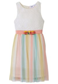 bonprix - Sukienka midi z delikatnej koronki i tiulu. Kolor: biały. Materiał: tiul, koronka. Wzór: koronka. Długość: midi #1