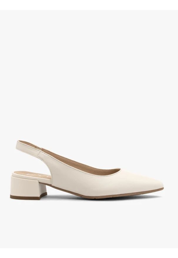 Ryłko - Kremowe czółenka slingback bez pięty. Okazja: na co dzień. Kolor: beżowy. Materiał: skóra. Obcas: na obcasie. Styl: casual, street, elegancki. Wysokość obcasa: niski