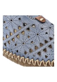 Półbuty damskie Rieker, skóra naturalna ażurowa cholewka wsuwany fason elastyczne wstawki miękka skórzana wyściółka, niebieskie, M2852-12. Okazja: na co dzień, na spacer. Kolor: niebieski. Materiał: skóra. Szerokość cholewki: normalna. Wzór: ażurowy. Sezon: lato. Styl: casual, elegancki #7