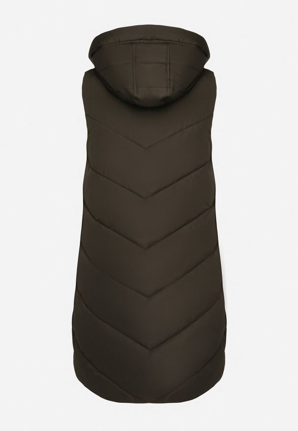 Born2be - Ciemnozielona Pikowana Kamizelka na Suwak z Kapturem i Sznurkami Mivissea. Typ kołnierza: kaptur. Kolor: zielony. Materiał: jeans. Styl: sportowy, elegancki