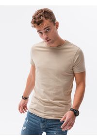 Ombre Clothing - T-shirt męski bawełniany BASIC - piaskowy V11 - Rozmiar: XXL. Kolor: szary. Materiał: bawełna. Styl: klasyczny #1