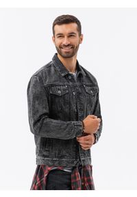 Ombre Clothing - Kurtka męska jeansowa katana - czarna V3 OM-JADJ-0123 - XL. Kolor: czarny. Materiał: jeans. Styl: klasyczny #6