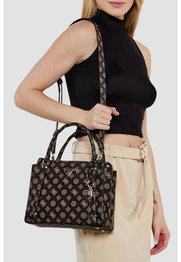 Guess - GUESS Brązowa logowana torebka damska Daryna II. Kolor: brązowy. Materiał: skórzane. Styl: elegancki, casual