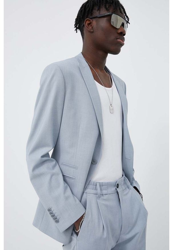 Drykorn marynarka z domieszką wełny Irving_Sk kolor niebieski. Kolor: niebieski. Materiał: wełna. Styl: klasyczny