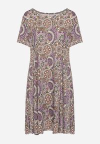 Born2be - Fioletowa Sukienka Mini z Wiskozy o Rozkloszowanym Fasonie Boho Aiselle. Kolor: fioletowy. Materiał: wiskoza. Wzór: kolorowy. Sezon: lato. Styl: boho. Długość: mini #6