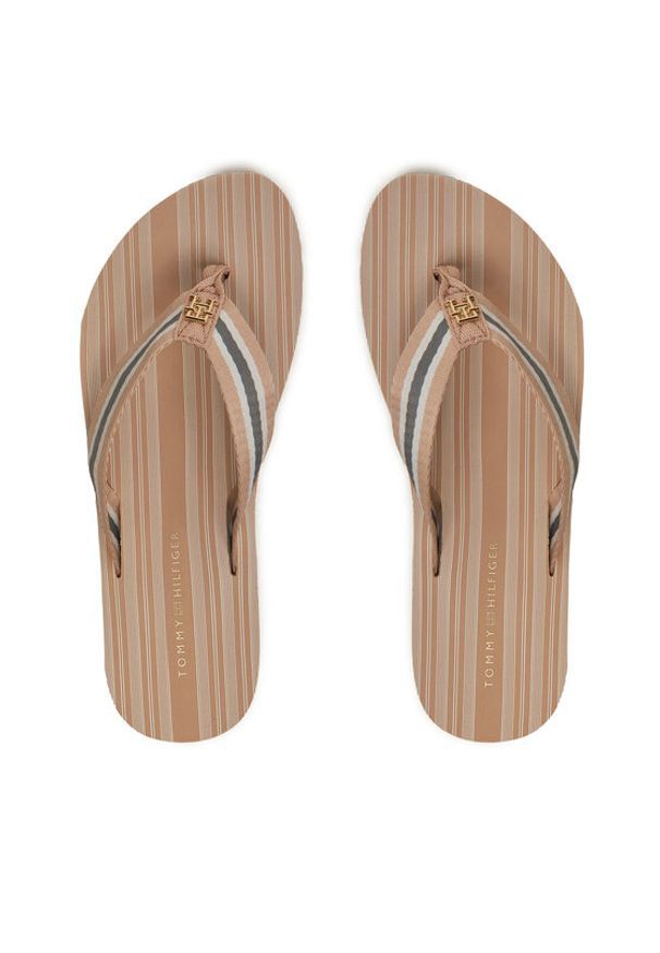 TOMMY HILFIGER - Tommy Hilfiger Japonki Im Th Print Beach Sandal FW0FW08370 Beżowy. Kolor: beżowy. Materiał: materiał. Wzór: nadruk