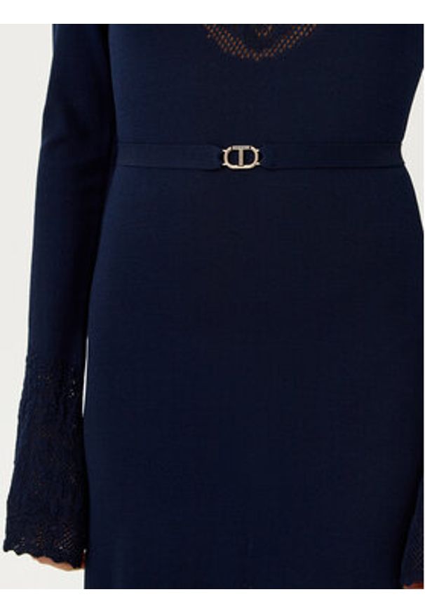 TwinSet - TWINSET Sukienka dzianinowa 251TP3240 Granatowy Slim Fit. Kolor: niebieski. Materiał: syntetyk