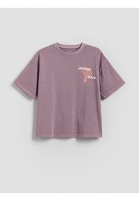Reserved - Bawełniany t-shirt oversize - fioletowy. Kolor: fioletowy. Materiał: bawełna