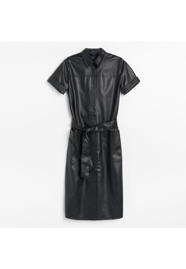 Reserved - Sukienka z imitacji skóry - Czarny. Kolor: czarny. Materiał: skóra