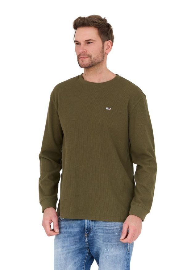 Tommy Jeans - TOMMY JEANS Oliwkowy sweter. Kolor: zielony