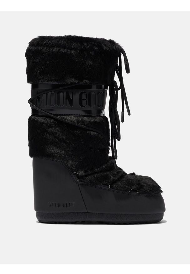 Śniegowce damskie Moon Boot ICON FAUX-FUR BOOTS. Zapięcie: sznurówki. Kolor: czarny. Materiał: futro, nylon, syntetyk. Szerokość cholewki: normalna. Sezon: zima. Styl: elegancki, klasyczny