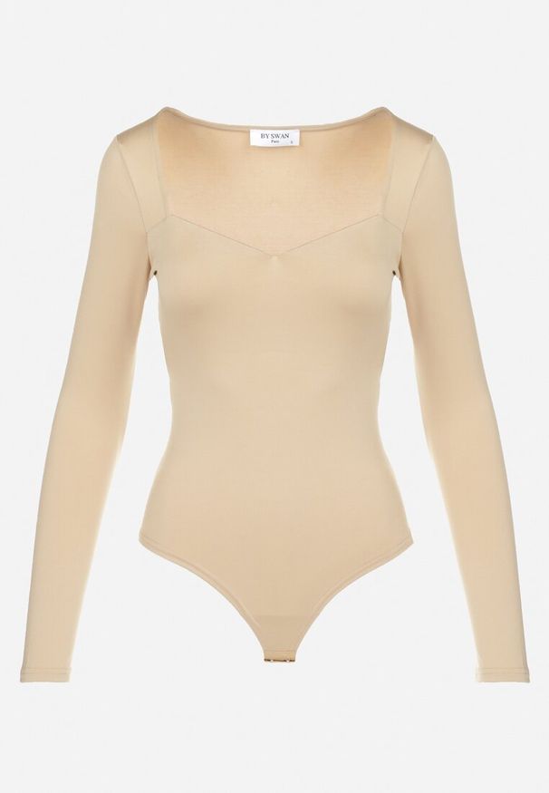 Born2be - Beżowe Body z Kwadratowym Dekoltem Phicise. Okazja: na co dzień. Typ kołnierza: dekolt kwadratowy. Kolor: beżowy. Materiał: wiskoza, jeans. Styl: wizytowy, casual