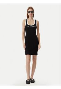 Karl Lagerfeld - KARL LAGERFELD Sukienka codzienna B2W46087 Czarny Slim Fit. Okazja: na co dzień. Typ kołnierza: dekolt w karo. Kolor: czarny. Materiał: bawełna. Typ sukienki: proste. Styl: casual #4