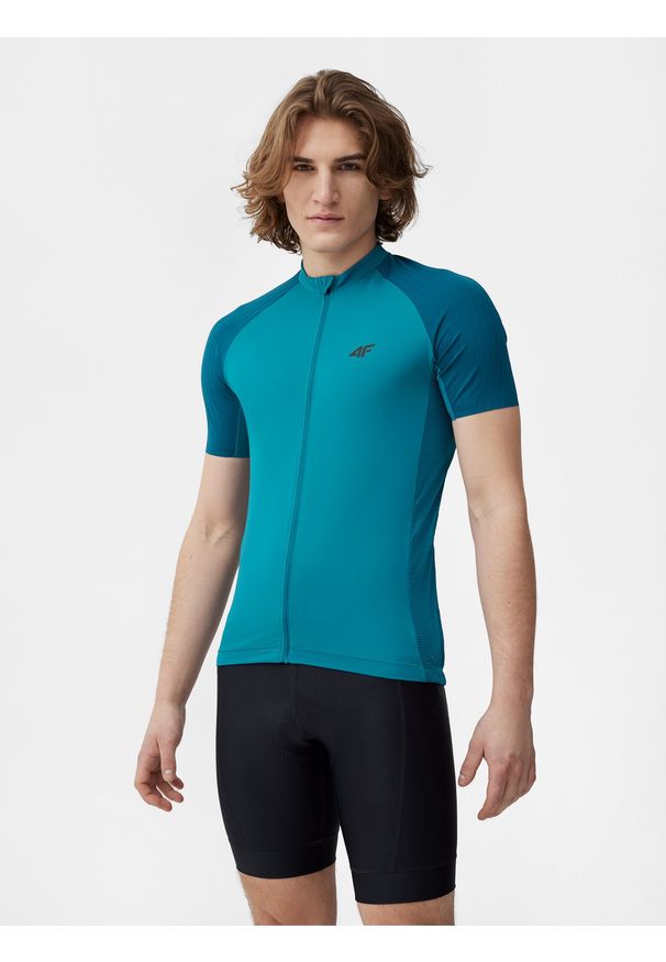 4f - Koszulka rowerowa szosowa męska. Kolor: niebieski. Materiał: materiał, dzianina, skóra. Długość rękawa: krótki rękaw. Sport: fitness, kolarstwo