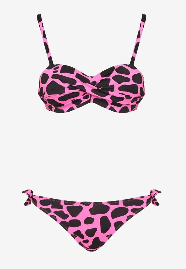 Born2be - Fuksjowe Bikini 3-częściowe Biustonosz i Dwie Pary Fig Milarella. Kolor: różowy. Wzór: aplikacja, gładki