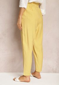 Renee - Żółte Klasyczne Spodnie z Elastyczną Talią Paper Bag Targea. Stan: podwyższony. Kolor: żółty. Styl: klasyczny