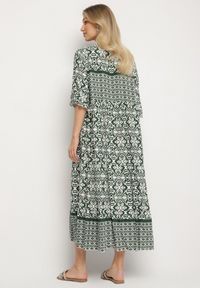 Born2be - Zielona Bawełniana Sukienka w Stylu Boho z Wiązaniem Przy Dekolcie Orradelle. Okazja: na co dzień. Kolor: zielony. Materiał: bawełna. Typ sukienki: proste. Styl: boho #6