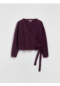 Reserved - Sweter z wiązaniem - ciemnofioletowy. Kolor: fioletowy. Materiał: wełna, dzianina