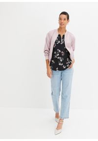 bonprix - Koszulka oversize z mieszanki bawełny. Kolor: czarny. Materiał: bawełna. Wzór: kwiaty #3