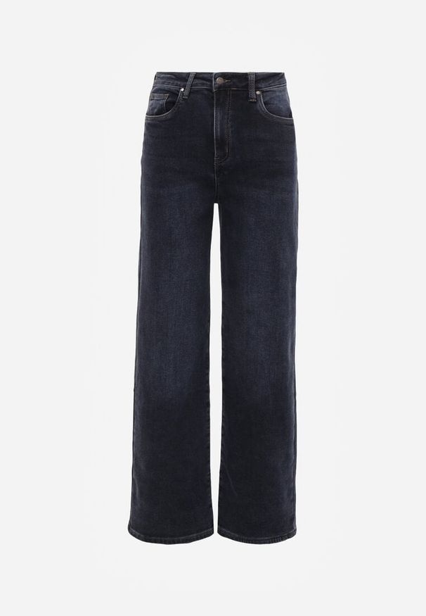 Renee - Niebieskie Jeansy z Bawełną o Kroju High Waist Straight Leg Rhaenithe. Okazja: na spotkanie biznesowe, na co dzień. Stan: podwyższony. Kolor: niebieski. Wzór: nadruk. Styl: casual, biznesowy