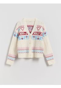 Reserved - Świąteczny kardigan - złamana biel. Materiał: dzianina. Styl: wizytowy #1