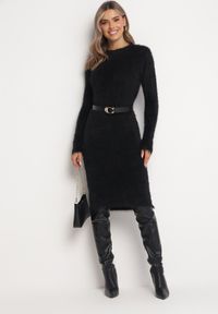 Born2be - Czarna Dzianinowa Sukienka z Wełną o Puchatej Fakturze Edeniase. Okazja: na co dzień. Kolor: czarny. Materiał: dzianina, wełna. Wzór: aplikacja. Typ sukienki: proste. Styl: casual, klasyczny #3