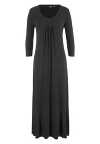 Długa sukienka ze stretchem, o linii litery A, rękawy 3/4 bonprix czarny. Kolor: czarny. Długość: maxi #1