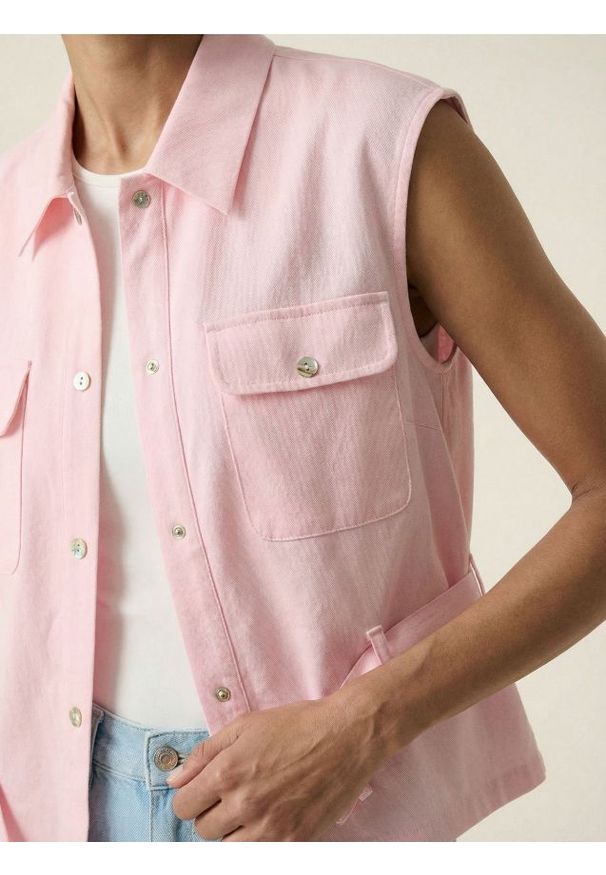 Sinsay - Koszula bez rękawów z wiskozą i domieszką lnu - różowy. Kolor: różowy. Materiał: wiskoza, len. Długość rękawa: bez rękawów