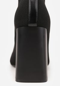 Born2be - Czarne Botki Wsuwane na Stożkowym Obcasie ze Skarpetową Cholewką Lerelda. Okazja: na spotkanie biznesowe. Zapięcie: bez zapięcia. Kolor: czarny. Materiał: dzianina. Szerokość cholewki: normalna. Obcas: na obcasie. Styl: biznesowy, elegancki. Wysokość obcasa: średni #4