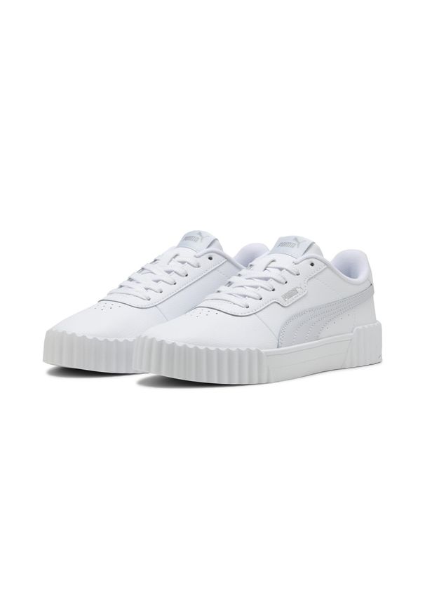 Puma - Damskie sneakersy Carina 3.0 PUMA White Silver Mist Gray. Okazja: na plażę. Kolor: szary, biały, wielokolorowy. Sezon: lato. Sport: turystyka piesza, tenis