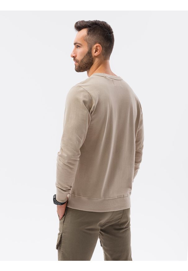 Ombre Clothing - Bluza męska bez kaptura bawełniana B1146 - beżowa - XXL. Typ kołnierza: bez kaptura. Kolor: beżowy. Materiał: bawełna. Styl: klasyczny, elegancki