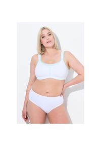 ULLA POPKEN - Damski Biustonosz sportowy bez fiszbin mikrofibra wstawka z siateczki. Kolekcja: plus size. Kolor: biały. Materiał: poliester, elastan, poliamid, materiał