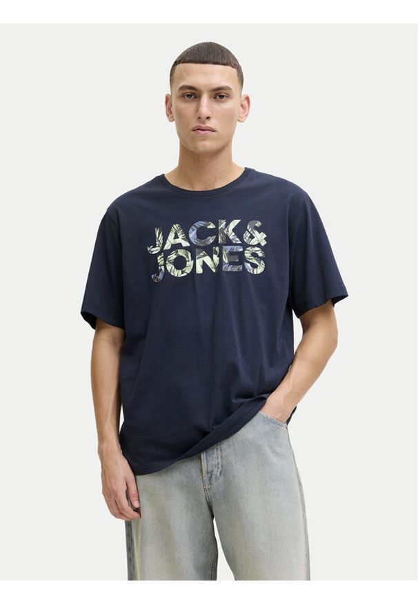 Jack & Jones T-Shirt Ejeff Logo 12288536 Granatowy Regular Fit. Kolor: niebieski. Materiał: bawełna