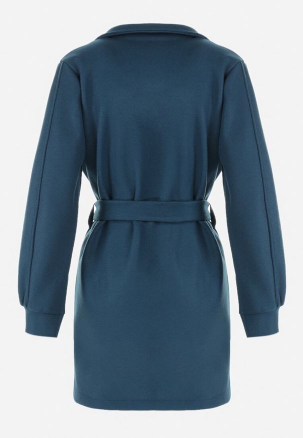 Born2be - Niebieski Płaszcz z Wiązanym Paskiem i Bufiastym Rękawem Imgrucu. Typ kołnierza: kołnierzyk stójkowy. Kolor: niebieski. Materiał: jeans, tkanina. Długość: długie. Sezon: jesień, wiosna