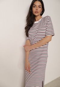 Born2be - Wielokolorowa Pudełkowa Sukienka z Bawełny w Poziome Paski Diove. Okazja: do pracy, na co dzień, na spacer. Kolor: wielokolorowy. Materiał: bawełna. Wzór: paski. Typ sukienki: proste. Styl: klasyczny, casual #3