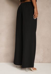 Renee - Czarne Spodnie o Szerokim Kroju High Waist Dolarenna. Okazja: na co dzień. Stan: podwyższony. Kolor: czarny. Styl: elegancki, casual