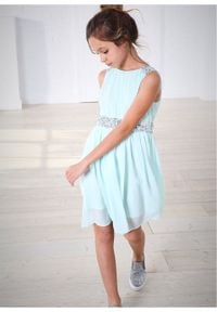 Sukienka dziewczęca z cekinami bonprix pastelowy miętowy. Kolor: zielony. Materiał: szyfon. Długość rękawa: na ramiączkach #6