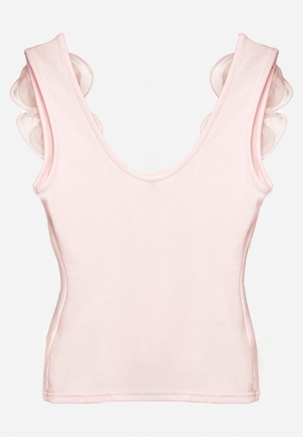 Born2be - Różowy Bawełniany Top Koszulka bez Rękawów z Ozdobną Aplikacją Tannestia. Okazja: na co dzień. Kolor: różowy. Materiał: bawełna. Długość rękawa: bez rękawów. Wzór: aplikacja. Styl: casual, elegancki