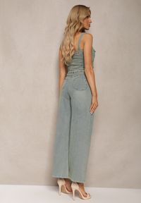 Renee - Niebieski Komplet z Jeansu Top na Ramiączkach Regulowanych i Luźne Szerokie Jeansy Ximeria. Kolor: niebieski. Materiał: jeans #4