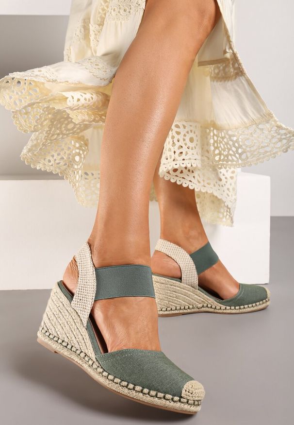 Renee - Zielone Sandały Espadryle na Plecionym Koturnie Batulia. Kolor: zielony. Sezon: lato. Obcas: na koturnie. Styl: elegancki