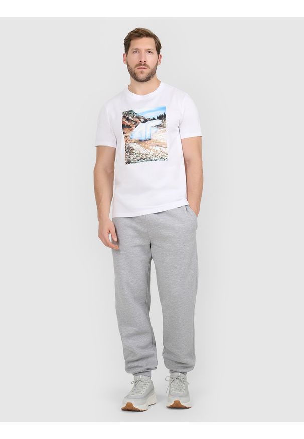 4f - 4F T-shirt regular z nadrukiem męski - biały S. Okazja: na co dzień. Kolor: biały. Materiał: materiał, dzianina, bawełna. Wzór: nadruk. Styl: casual