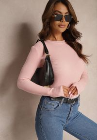 Renee - Różowa Bluzka Longsleeve w Cienkie Prążki Terilissa. Okazja: na spotkanie biznesowe, na co dzień. Kolor: różowy. Materiał: jeans, bawełna. Długość rękawa: długi rękaw. Wzór: prążki. Styl: biznesowy, casual, elegancki #3