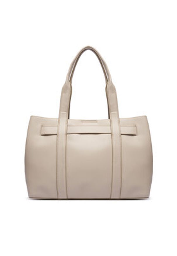 Calvin Klein Torebka Buckle Medium Tote LV04F3294G Écru. Kolor: kremowy. Materiał: skórzane