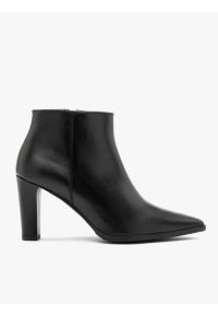 Ryłko - Czarne botki skórzane na słupku. Okazja: na spotkanie biznesowe, do pracy. Wysokość cholewki: za kostkę. Zapięcie: zamek. Kolor: czarny. Materiał: skóra. Szerokość cholewki: normalna. Obcas: na słupku. Styl: biznesowy, street #1