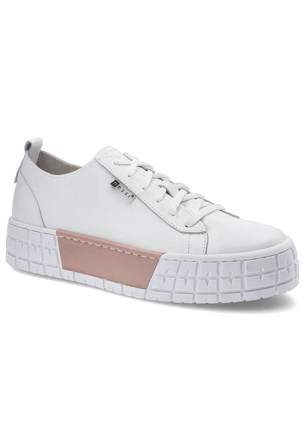 Białe Sneakersy Nessi Damskie Stylowe Obuwie. Okazja: do pracy, na uczelnię. Kolor: biały. Materiał: skóra. Szerokość cholewki: normalna. Obcas: na obcasie. Styl: elegancki. Wysokość obcasa: średni